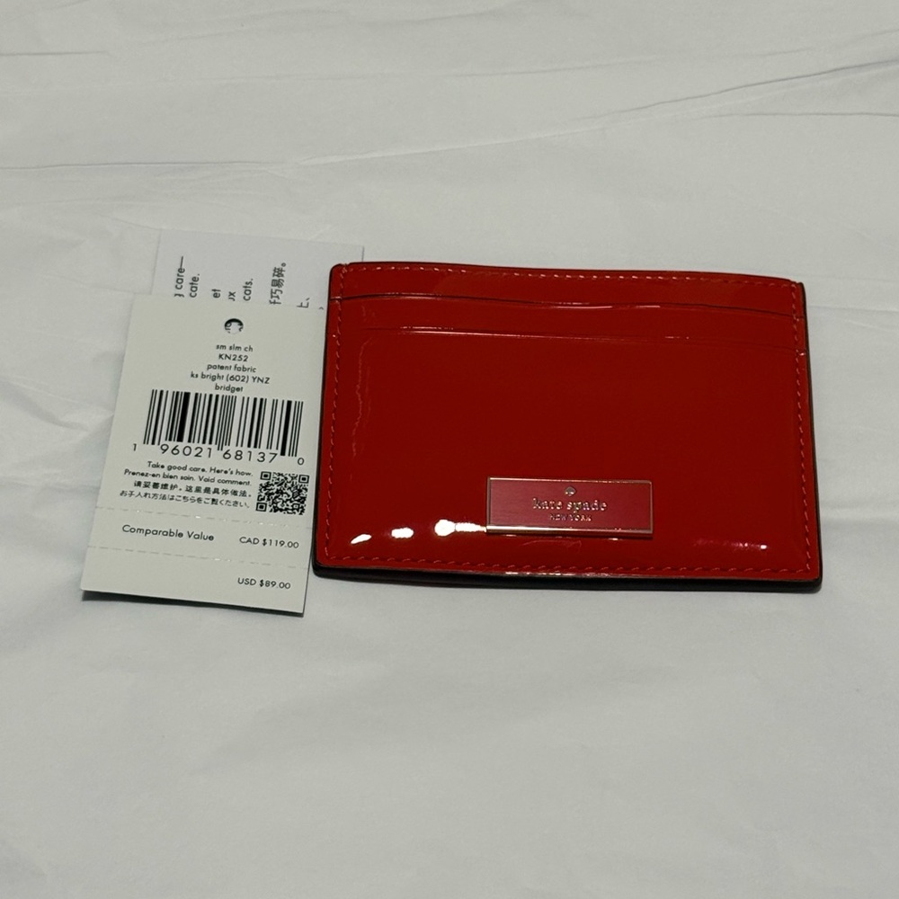 NWT Kate Spade Bridget Patent Small Slim Card Holder in KS Bright Red - Picture 8 of 9